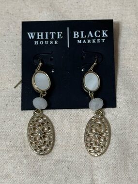 White House Black Market Gold and White Filigree Dangle Earrings